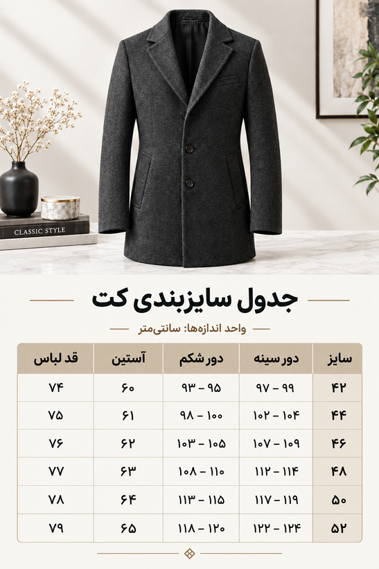 کت تک مردانه پشم در پنج رنگ
